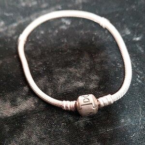 Pandora Silver Tone Snake Chain Bracelet with Logo Clasp